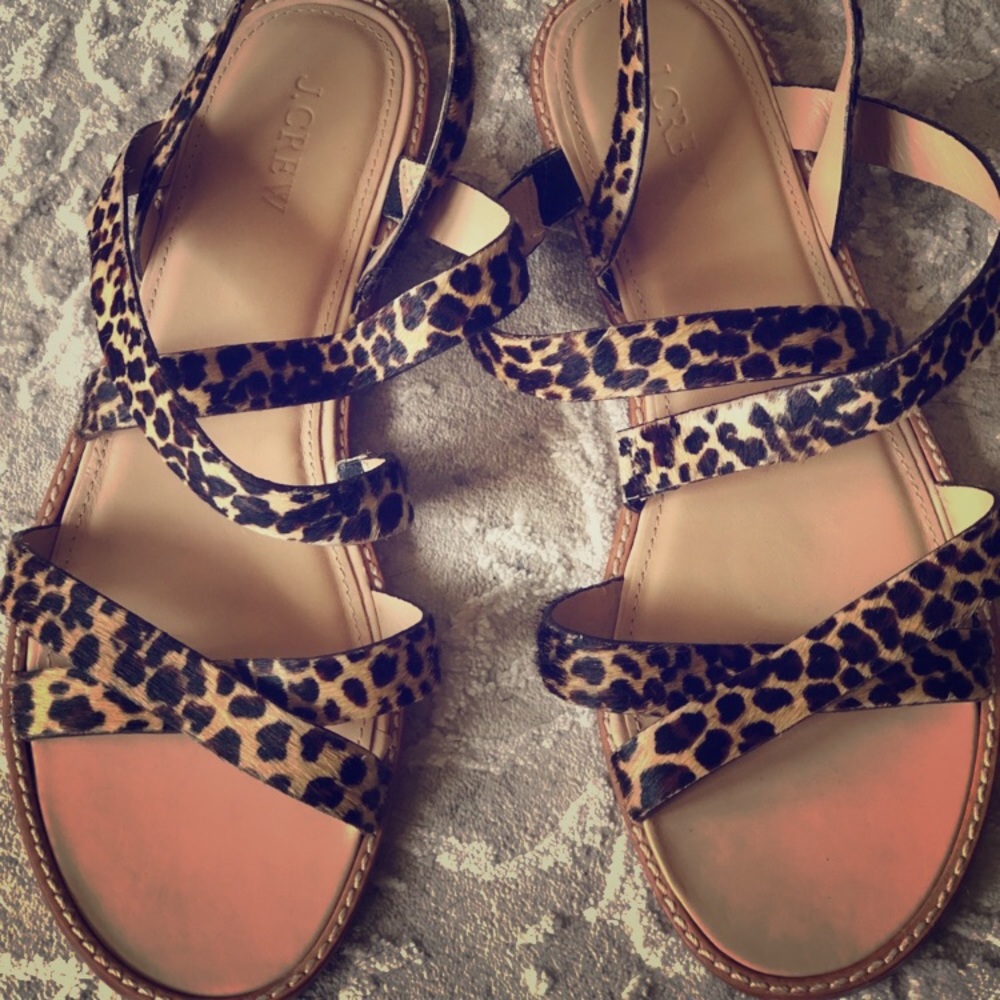 Leopard print J. Crew sandals faux hair size 10